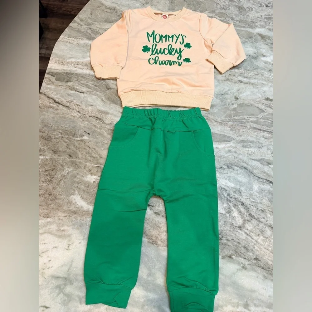 Baby St Patrick’s Day Outfit Mommy’s Lucky Charm 2pc Set 6–12M